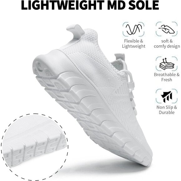 Women White Running Tennis Walking Lightweight Shoes Slip On Workout Sneakers - Picture 2 of 7